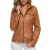 Fashion Women Autumn Faux Leather Long Sleeve Hooded Zipper Motorcycle Jacket Clothing1