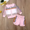 Children Summer Clothing Toddler Kids Baby Girl Mesh Coat Vest Pants Outfit 3Pcs Sunsuit Colorful Rainbow Striped Set