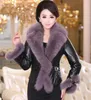 New Winter Women Coat Faux Fox Fur Collar Short Coat PU Leather Female Jacket Elegant Motorcycle Zipper Outerwear