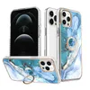 Capas de telefone de camada dupla com impressão de mármore para iphone Xs max 11 12 13 14 15 Pro Max 360 ° Suporte de anel giratório Kickstand suporta capa protetora de montagem de carro