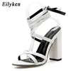 Eilyken 2020 Nuova cinghia della caviglia di estate Sandali delle donne al ginocchio alto alto alto tacco quadrato tacco quadrato tallone Sandali bianchi Brown