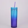 16 Oz Gradient Color Tumblers with Lids and Straws Reusable Rainbow Skinny Tumblers for Summer Party Juice Drinks