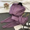 Women Zipper Knitted Cardigans Sweaters + Pants Sets + Vest Woman Fashion Jumpers Trousers 2 PCS Costumes Outfit 201007