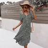 Günlük Elbiseler İlkbahar Yaz Uzun Kadın Giyim Kısa Kollu V Yaka A-line Elbise Bohemian Floral Roupas Feminina