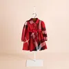 Desinger Girls Plaid Dresses Spring New Kids Lapel Lengeve Dress Childrenシングル胸リボンボウベルトプリンセスドレスA2201115230