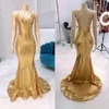 Sparkly Gold Sequins Evening Dresses 2021 Mermaid Sweep Train Sexiga Criss Cross Rems Back Custom Made Prom Party Gown Plus Storlek