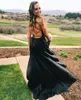 Womens Halter Satin Long Prom Dresses with Pockets Criss Cross Open Back Side Slit Dinner Party Dresses