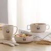 Paille de blé dessin animé Panda mignon enfants bol et tasse 5 pièces ensemble double oreille bol bébé nourriture manger bol anti chute bébé vaisselle G1221