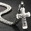 Biblia Color Plata Jesús Cross Cross Steel Colgantes Collares Bizantino Cadena Larga Collar para Hombres Joyería Colar Collier 220121