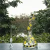 7,9 polegadas de pescoço dobrado fumando narguilos de abelha amarela brilho nos canos de água de vidro escuro Dabber Bongs com junta de 14 mm