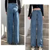 Kvinnors Jeans Street High Waist Trafik Byxor Ljusfärg Bomull Koreansk Fashion Loose Metal Buckle Wide Leg Y2K Kvinna 220310