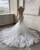Meerjungfrau Kleider Spaghetti -Träger zweiteilige Spitzenapplikationen Perlen sexy Illusion Mieder Boho Hochzeit Brautkleid Vestido de Novia