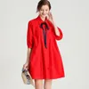 7850# Jry New Spring Women European Fashion Style Dresses Turn-Down Collar Half Sleeve Single-Breasted Loose Casual Shirt Dress Deep Blue/White/Red XL-4XL