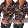 Herren Langarm Hemd Herbst Frühling Casual Cool Slim Fit Casual Revers Shirts Tops Männlich Leopard Plus Größe Bluse m-2396