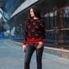 새로운 패션 여성 가을과 겨울 귀여운 체리 자카드 스웨터 풀오버 여성 세련 된 긴 소매 점퍼 뜨개질 Top C-426 201016