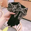 Five Fingers Gloves Women Touch Screen Glove Winter Pearl Bow Decoration Cashmere Mittens Warm Outdoor Fashionable Gloves1