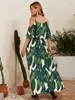 Tropical Print Cold Ramię Ruffle Detal Dress ona