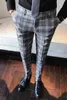 Homens Vestido Calça Xadrez Negócios Casual Slim Fit Altura Do Tornozelo Pantalon A Carreau Homme Clássico Vintage Check Terno Casamento