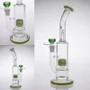 Rancom Schüsselgelenkgröße 14,4 mm, 28 cm, Wasserpfeifen, fluoreszierendes grünes Glas, Bongs mit zwei Funktionen, Dab-Rigs, Reifen-Perc-Arm, Baum-Dab-Rigs, Rauchbong