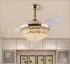 42 Inch Invisible Crystal Ceiling Fans with LED Light and Remote ControlIndoor Ceiling Light with 4 Retractable ABS Blades Fans2218553