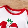 Рождество Newborn Romber 0-18M Мальчики Девочек Мультфильм Санта полоса для печати зима с длинным рукавом комбинезон рождественские детская одежда + шляпа набор A20 201027