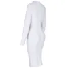 Ocstrade Women White Bandage Dress Bodycon 2021 New Arrivals Sexy Cut Out High Neck Long Sleeve Party Rayon Bandage Midi Dress X0521