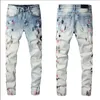 Jeans skinny blu strappati placcati da uomo Fashion Designer Distressed Slim Fit Motorcycle Biker Hole Beggar Pantaloni in denim hip-hop # 033