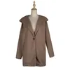 Autumn Winter Medium Long Loose Hooded Jacket Women New Casual Street Style Solid Single Button Woolen Overcoat 201016