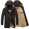 Inverno quente homens jaqueta casaco casual outono velo longo grosso jaqueta outwear com capuz multi-bolso masculino roupas para baixo parka 201126