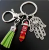 10 Colors Natural hexagon crystal pillar keychain Tassel keychains Palm Shape Key Chain Different Colors Of Tassels Key Ring Pendant