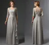 New Silver 2021 Abiti per la madre della sposa A-line Maniche a 3/4 Chiffon Pizzo Plus Size Abiti lunghi eleganti per la madre dello sposo Festa di nozze