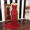 Abiti da ballo lunghi eleganti a sirena rossa 2022 Sweetheart African Women Black Girl Abito da sera con paillettes Custom Made BC9961