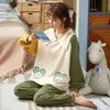 Nightwa Cotton Pajamas 여성 만화 긴 소매 귀여운 잠옷 가을 홈 옷 편안한 홈 홈 여성 라운지 Sleepwear 201027