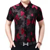 Flowers Printed Shirts For Mens Transparent Clothing 2022 Summer Club Sexy See Through Silk Plus Size1