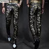 Mäns läderbyxor Slim Fit Camouflage Byxor Män Höst Ny Fashion Casual High Quality PU Faux Leather Pants1