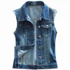 5xl Casual buraco denim waistcoat para mulheres colarinho para baixo colarinho slim jaqueta feminina tamanho grande mangas denim colete vestes femme 201029