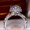 Wedding Rings Starry Flowers 1 Carat Engagement Women's Bride SIlver Color Hollow Out Luxury Ring On Finger Jewelry KAR225