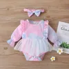 Baby Clothes Girls Dress Romper + Headbands 2Pcs Rainbow Ruffle Mesh Infant Jumpsuits Long Sleeve Newborn Bodysuit Children Clothing