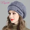 Liliyabaihe New Style Women's Winter Beret Crocheted Angora Wool Berets Bicolour Mixing Hat with Double Heated Hat Cap Y200102