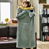 Mujeres Kawaii bata de invierno con sombrero Kimono Albornoz suelto otoño camisón orejas con capucha ropa de dormir baño vestido de noche para niñas 210203