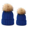 2Pcs ParentChild Ribbed Knitted Beanie Hat Set Mother Baby Family Winter Pom Pom Warmer Solid Color Cuffed Skull Cap69190072610945