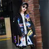 Graffiti Print trench coat mulheres Otoño Mujer Tallas grandes Anillo de metal Bolsillo Suelto Punk Army Green Windbreaker LT219S40 201031