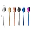 1 Gümüş Çatal Kaşık Multifuntional Spork 2 Renkli Paslanmaz Çelik 304 Altın Çatal Erişte Eating SN1605