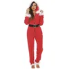 Kobiety Red Boże Narodzenie Pajaciki Moda Trend Z Długim Rękawem Luźne Pluszowe Kołnierz Kombinezon Designer Kobiet Zima Nowy Slim Casual Zipper Kombinezon