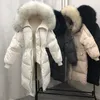 Down Jacket For Women Winter Thicken Warm Natural Raccoon Fur Collar Hooded Coats Female Fur Jacket Casual Loose Parka Outerwear 201127