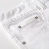 Męskie dżinsy płomień druku śnieg myte jasnoniebieskie spodnie denimskie szczupły spodnie proste białe