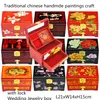 Drewniana szuflada przesuwna Pull Jewelry Box z zamkiem dekoracyjne Case Case Chiński Lacquerware Biżuteria Pudełko Urodziny Ślubny prezent