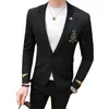 Primavera Casual Blazer Traje Chaqueta Bordado Negro Social Británico Blazers Hombres Trajes Boda Abrigo Club DJ Etapa Ropa 201104