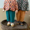 Zima Unisex Solid Color Corduroy Pikowane spodnie 2-6 lat Chłopcy i dziewczęta Moda Loose Fleece Zagęścić Spodnie biodra 211224