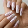 Uzun Akrilik Fransız Nail İpuçları Pembe Tasarımlar V Desen Tabut Yanlış Çiviler Cuva Nails Salon Profesyonel Ürünler